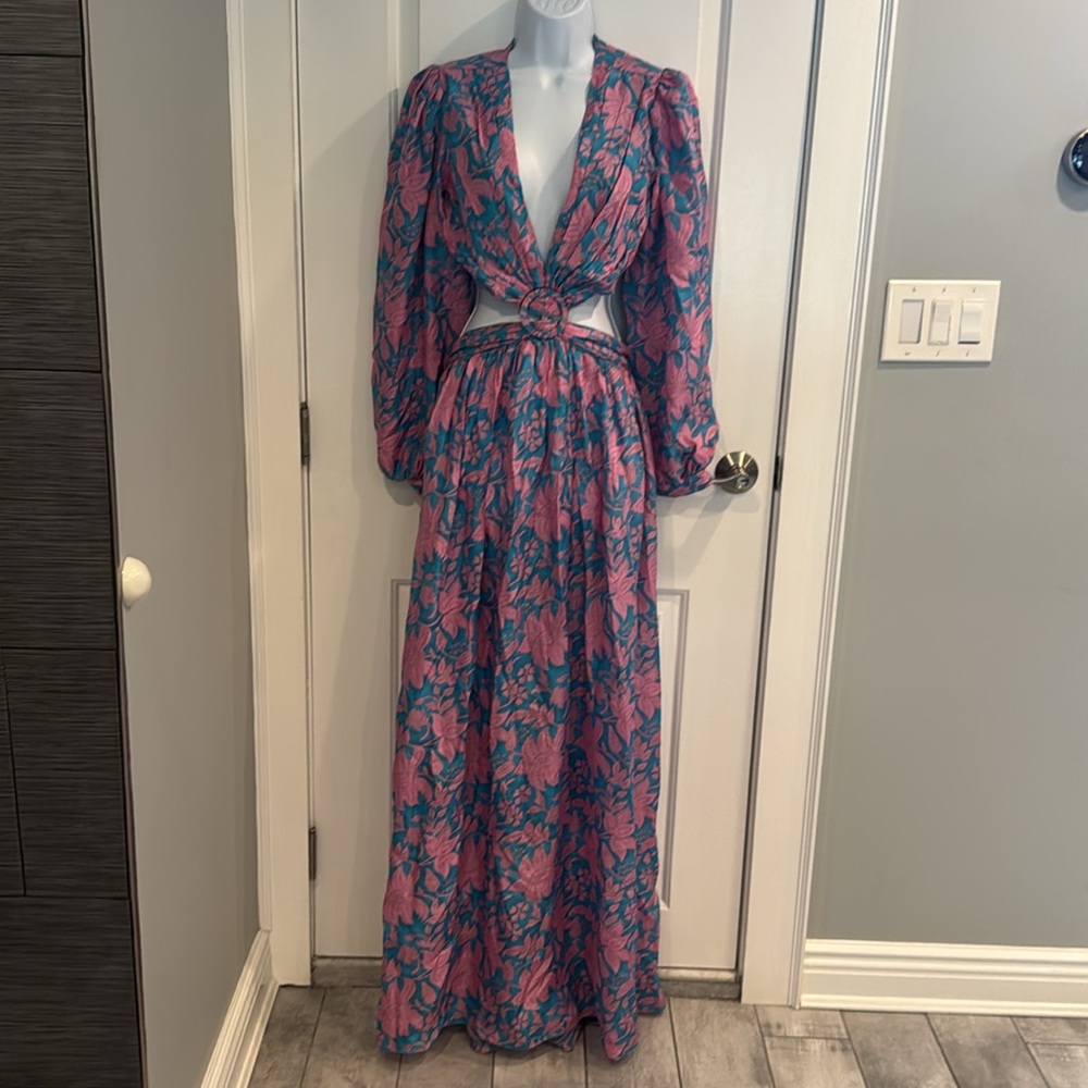 Hannah artwear evening gown blue pink small dress long sleeve maxi
